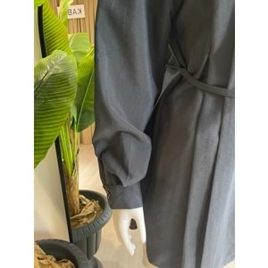 Mandal Bağlamalı Pileli Antrasit Modal Tunik S-M Beden