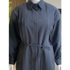 Mandal Bağlamalı Pileli Antrasit Modal Tunik S-M Beden