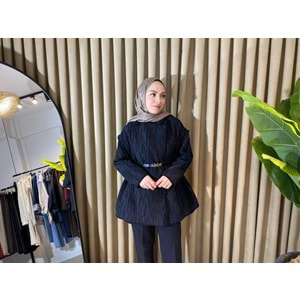 Belina Dik Yaka Jakar Siyah Kadın Ceket L-XL Beden