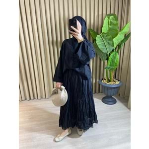 Astarlı Kırışık (Crush) Siyah Etek L-XL Beden