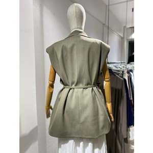 Vatkalı Kemerli Oversize Kadın Haki Yelek L-XL Beden