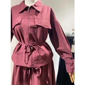 Cupra Pamuklu Ceketli Etekli Bordo L-XL Takım