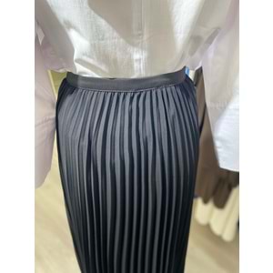 Beli Lastikli Piliseli Şifon Siyah Düz Etek S-M Beden