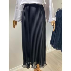 Beli Lastikli Piliseli Şifon Siyah Düz Etek S-M Beden