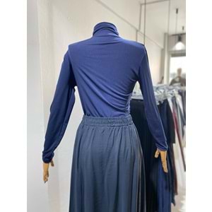 Omuz ve Bel Büzgülü Lacivert Bluz L-XL Beden