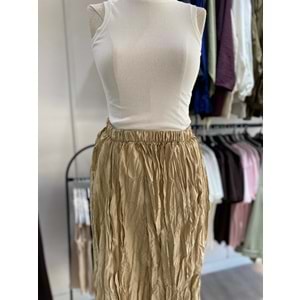 Beli Lastikli Kırışık Bej Etek L Beden 7994