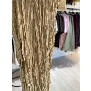 Beli Lastikli Kırışık Bej Etek L Beden 7994