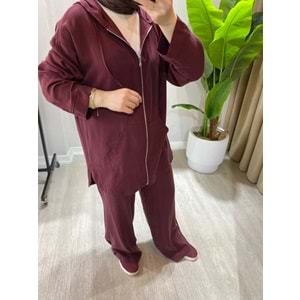 Tensel Kapüşonlu Bordo Eşfoman Takımı 1 Beden