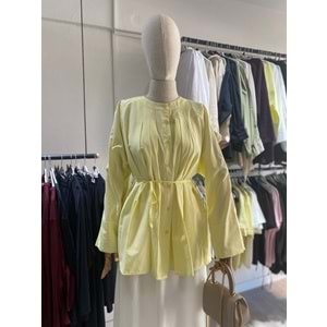 Nervür Dikişli Poplin Sarı Gömlek XXL Beden
