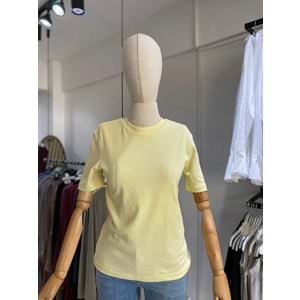 Lino Bisiklet Yaka Kadın Sarı T-shirt L Beden