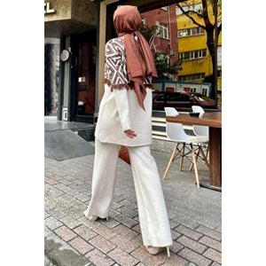 Saçaklı Baklava Desen Kadın Triko Bej Takım