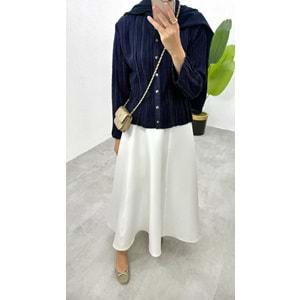 Kendinden Simli Düğmeli Triko Lacivert Hırka