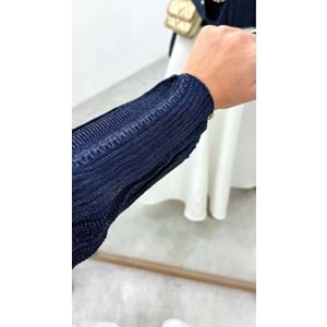 Kendinden Simli Düğmeli Triko Lacivert Hırka