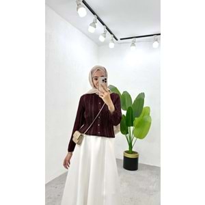 Kendinden Simli Gold Düğmeli Triko Mürdüm Hırka