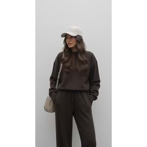 Selanik Örgü Pantolonlu Kadın Takım - Kahverengi (S / 36)