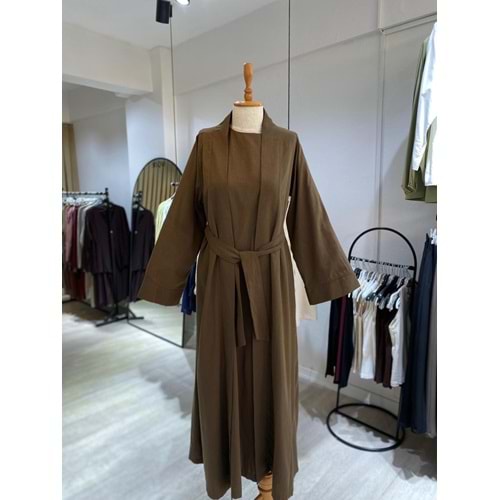 Ham Keten Jile Kimono Kahverengi Takım 1 Beden