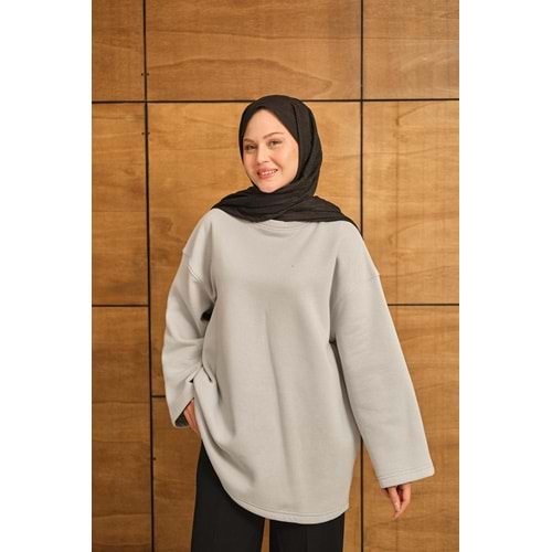 Bisiklet Yaka Polarlı Gri Kadın Sweatshrit