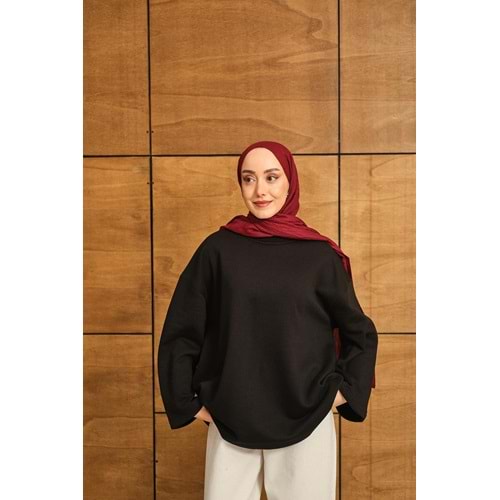 Bisiklet Yaka Polarlı Siyah Kadın Sweatshrit