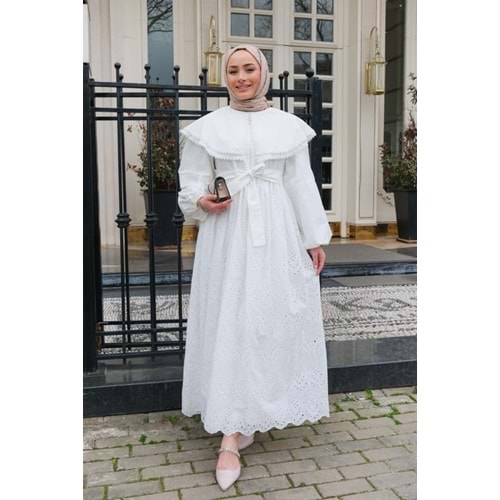 Bebe Yaka Dantel Detay Beyaz Elbise 42 Beden