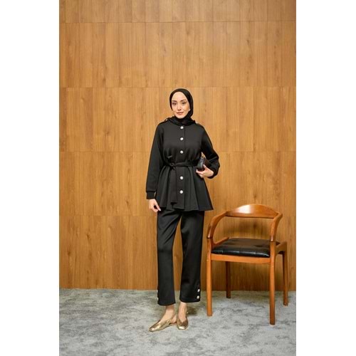 Apoletli Kemerli İkili Siyah Scuba Kadın Takım (40-42) Beden