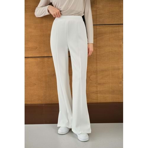 Bisqvi Biyeli Pamuklu Beyaz Scuba Kadın Pantolon L-XL