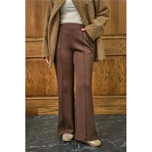 Bisqvi Biyeli Pamuklu Kahverengi Scuba Kadın Pantolon L-XL