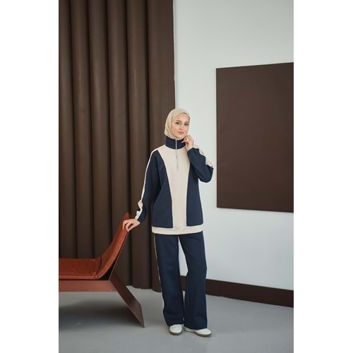 Çift Renk Fermuar Detay Scuba Lacivert Takım 38-40 Beden