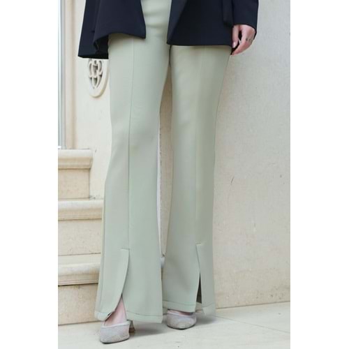 Ön Yırtmaçlı Kadın Scuba Pantolon Mint Yeşili L-XL