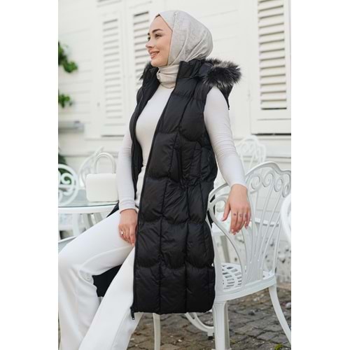 Kapüşonlu Şişme Yelek Siyah 44 Beden