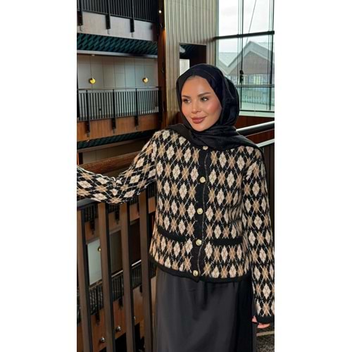 Baklava Desen Triko Siyah Kadın Hırka