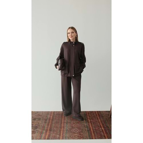 L/XL Kahverengi Takım Büyük Beden | Cepli Fermuarlı Modal