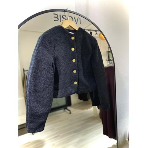 Astarlı Kaşe Kısa Kadın Siyah Ceket L-XL