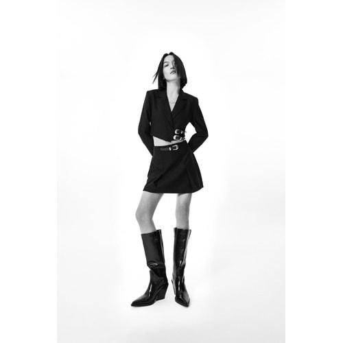 QUZU Çift Pileli Siyah Kemerli Mini Short Etek S Beden