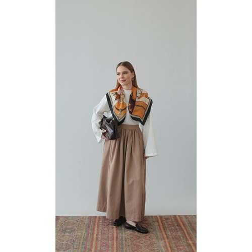 Büzgülü Kanvas Ekru Etek Standart (36-46 Beden)