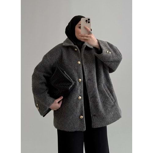 Silver Düğme Antrasit Astarlı Kadın Kaban