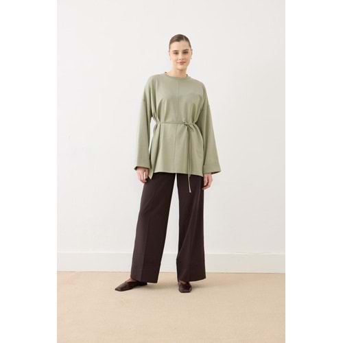 Dikiş Detaylı Yırtmaçlı Kadın Modal Çağla Sweatshirt M-L Beden