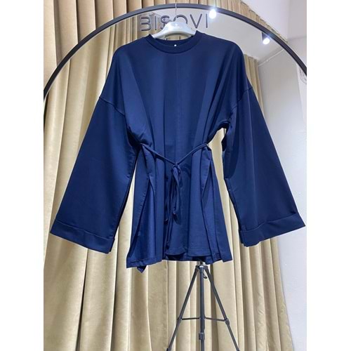 Dikiş Detaylı Yırtmaçlı Kadın Modal Lacivert Sweatshirt S-M