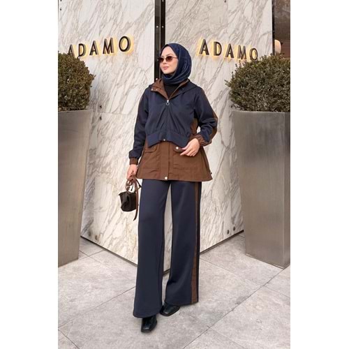 Gabardin-Scuba Kapüşonlu Garnili İkili Lacivert Takım (36-38)