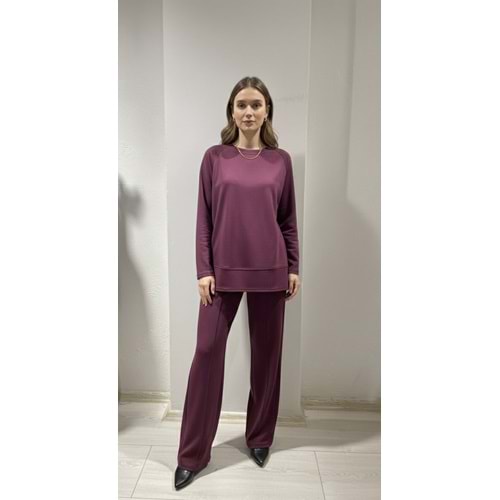 Bisqvi Bordo Modal Kumaş Pantolonlu Takım - L/XL Beden (40-42)