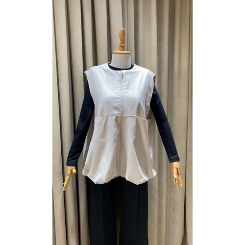 Gabardin Fermuarlı Kadın Astarlı Bej Yelek S-M