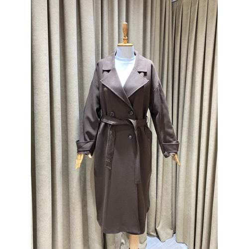 Ceket Yaka Kahverengi Astarlı Trençkot