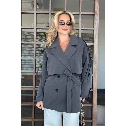Oversize Düşük Omuz Kısa Antrasit Trenç