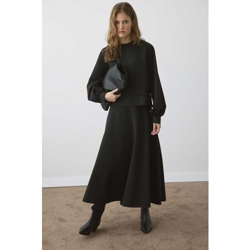 Büyük Beden Siyah Balon Kol Kloş Scuba Takım L/XL