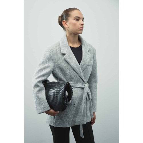 Gri Kruvaze Kapamalı Kaşe Blazer Ceket (L/XL Beden)