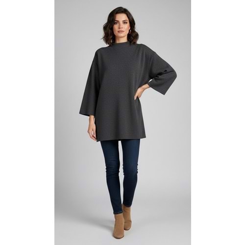 Antrasit Kaşe Dokulu Kadın Kazak - L/XL