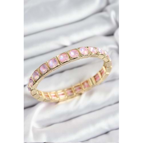 Pirinç Pembe Zirkon Taşlı Kare Model Gold Renk Lastikli Kadın Bileklik