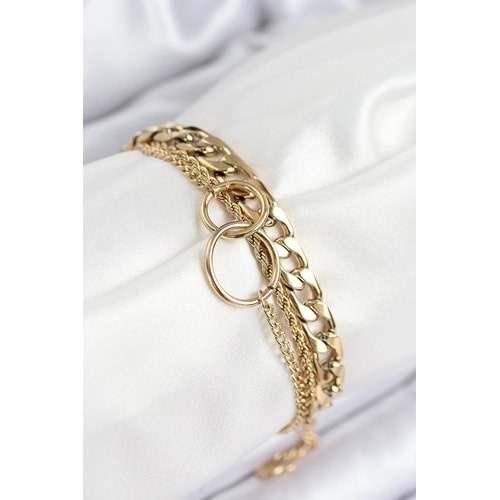 316L Çelik Çoklu Görünüm Geçmeli Halka Model Gold Renk Kadın Bileklik