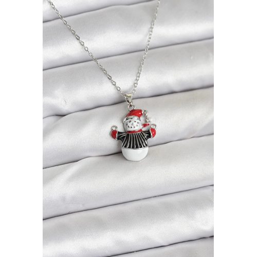 316L Çelik Zincir Gümüş Renk Kardan Adam Figürlü Yılbaşı Temalı Kadın Kolye