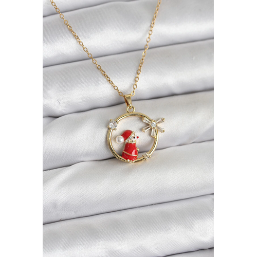 316L Çelik Zincir Gold Zirkon Taşlı Yılbaşı Tema Kadın Kolye