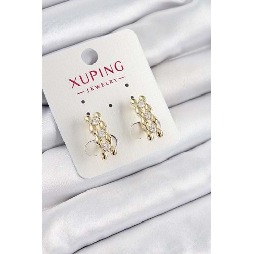 Xuping Zirkon Taşlı Sıralı Damla Model Gold Renk Kadın Küpe